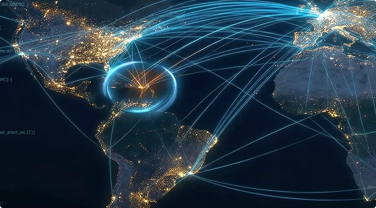 Global network map showing interconnected payment infrastructure nodes