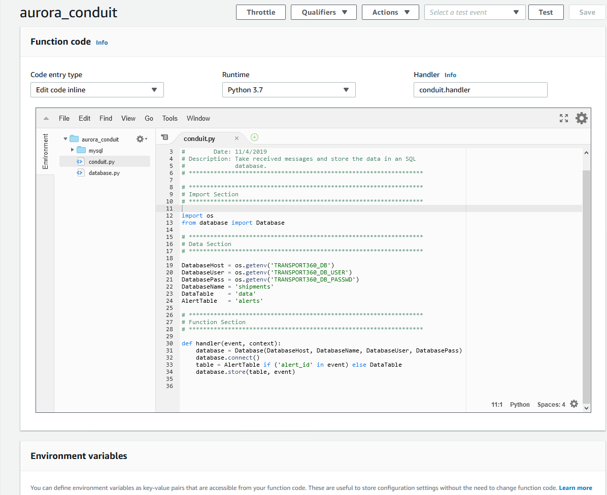 Figure 10. AWS Inline Editor Console