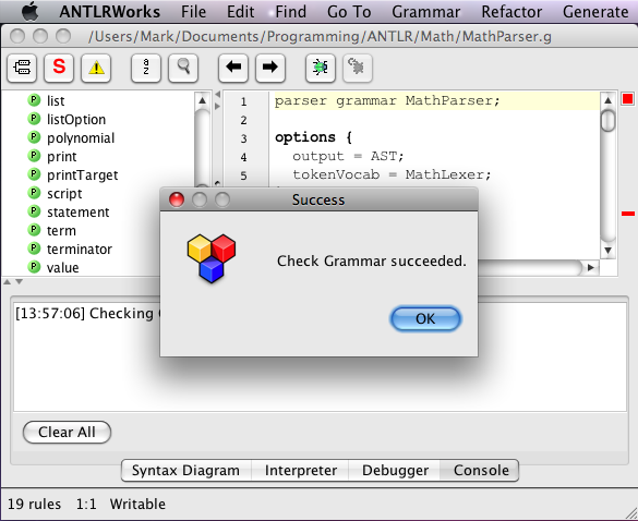 ANTLRWorks Check Grammar 2