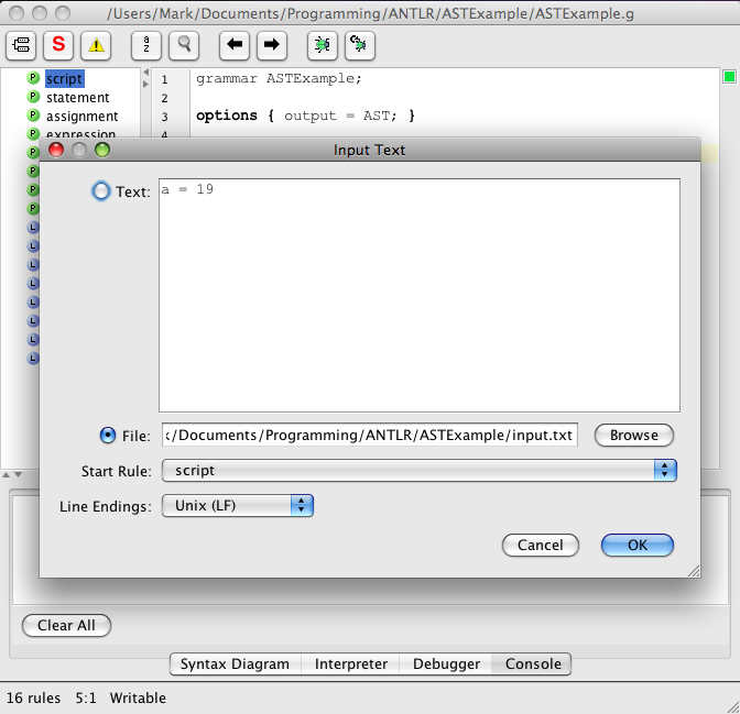 ANTLRWorks Debugger 1