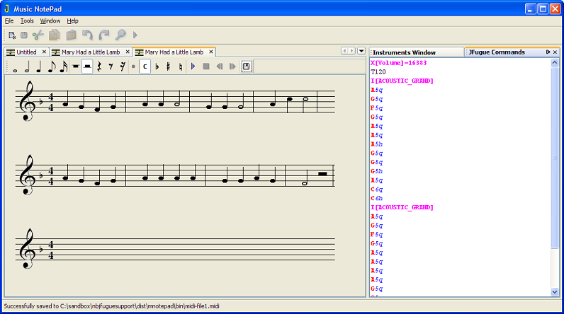 Figure 1: JFugue Music NotePad Showing 