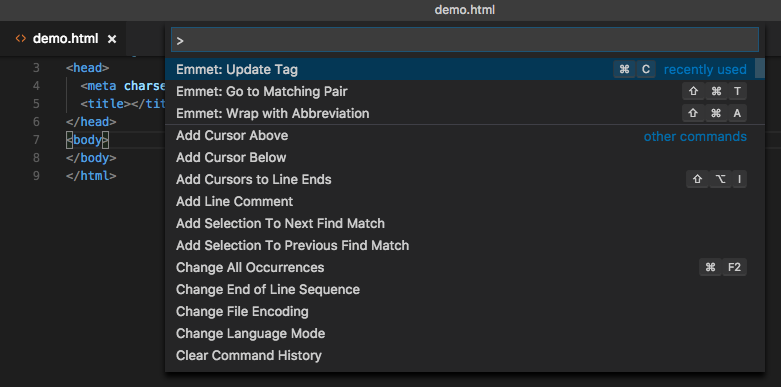 Emmet Command Pallete