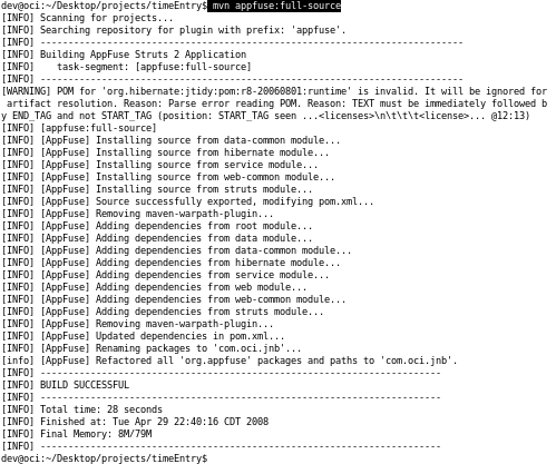 mvn appfuse: full-source output