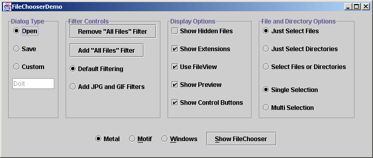 Fig 3 Java 2 SDK JFC/Swing FileChooserDemo Application