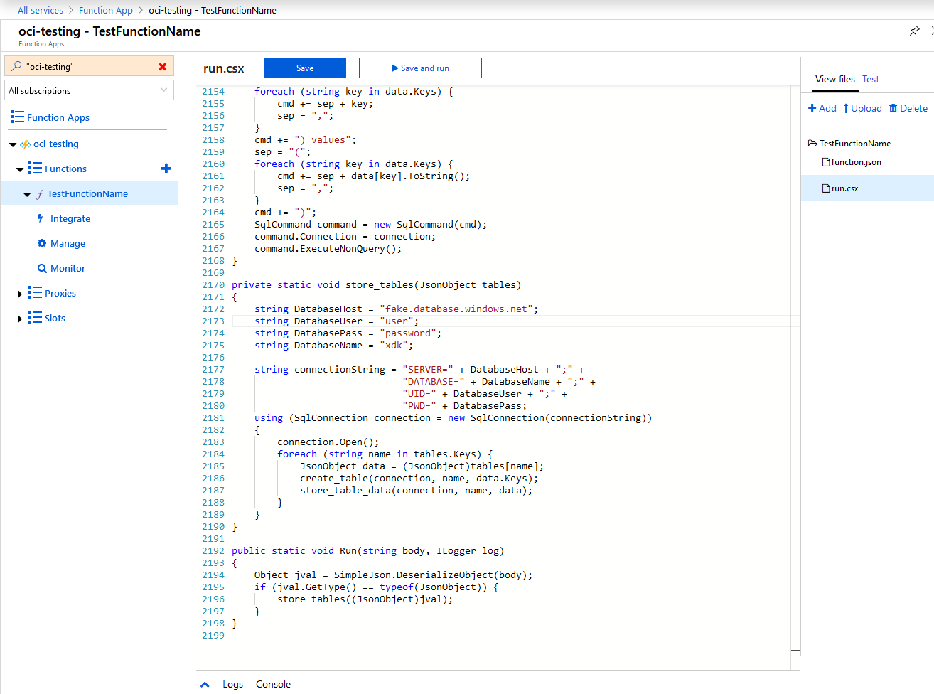 Figure 11. Azure Inline Editor Console