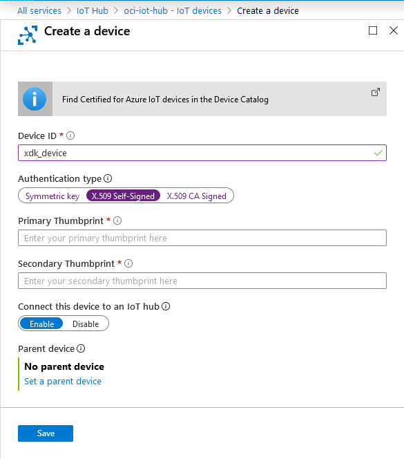 Figure 7. Azure IoT Device Registration Console