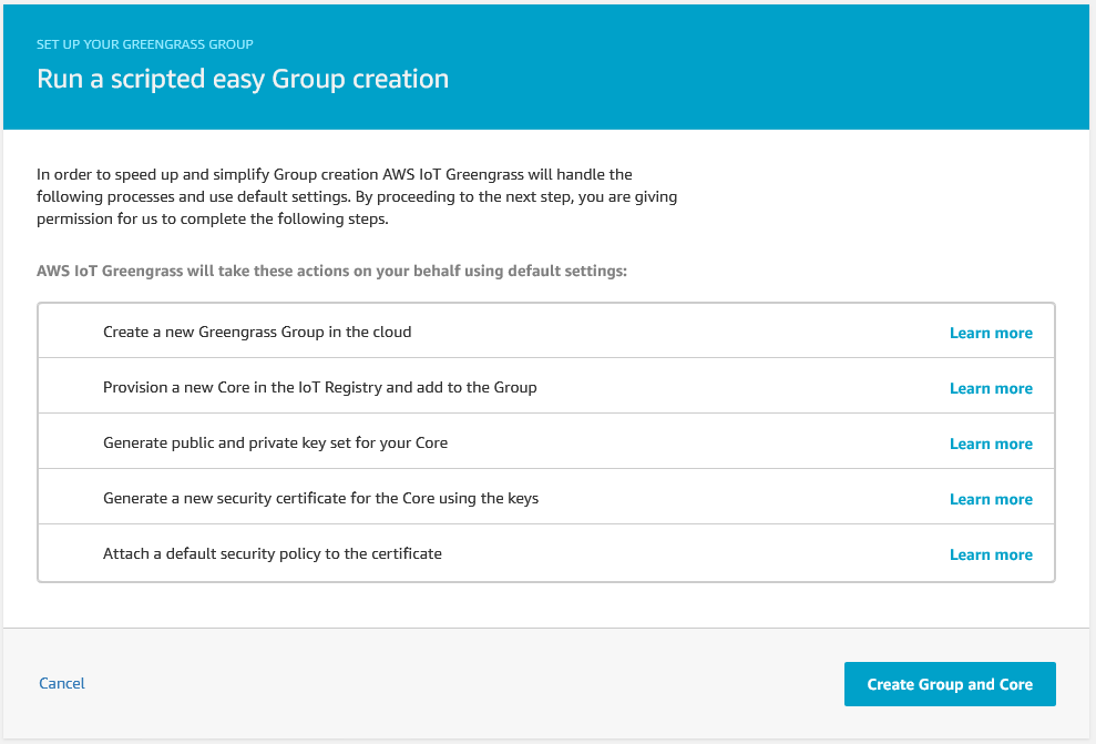 Figure 5. AWS Greengrass Group Creation